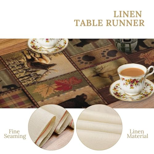 SXXLDNG Rustic Moose Deer Bear Table Runner, Retro Vintage Bear Cottage Country Style Cabin Farmhouse Dinner Runner for Home Kitchen Dining Table Decoration 13"x36" - Image 5