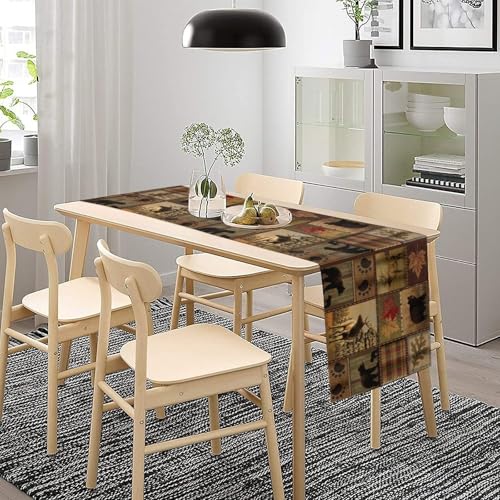 SXXLDNG Rustic Moose Deer Bear Table Runner, Retro Vintage Bear Cottage Country Style Cabin Farmhouse Dinner Runner for Home Kitchen Dining Table Decoration 13"x36" - Image 3