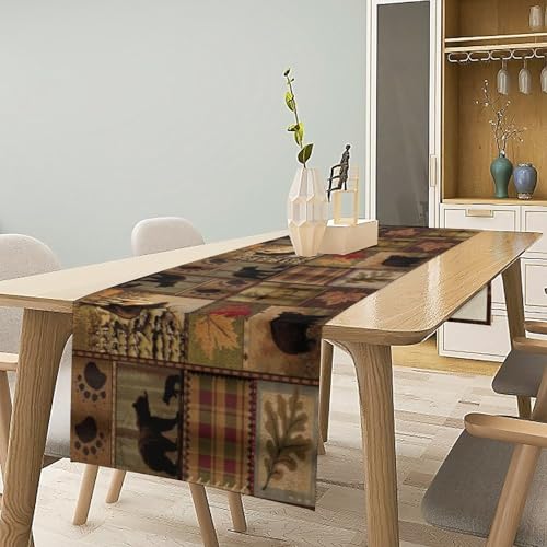 SXXLDNG Rustic Moose Deer Bear Table Runner, Retro Vintage Bear Cottage Country Style Cabin Farmhouse Dinner Runner for Home Kitchen Dining Table Decoration 13"x36" - Image 2