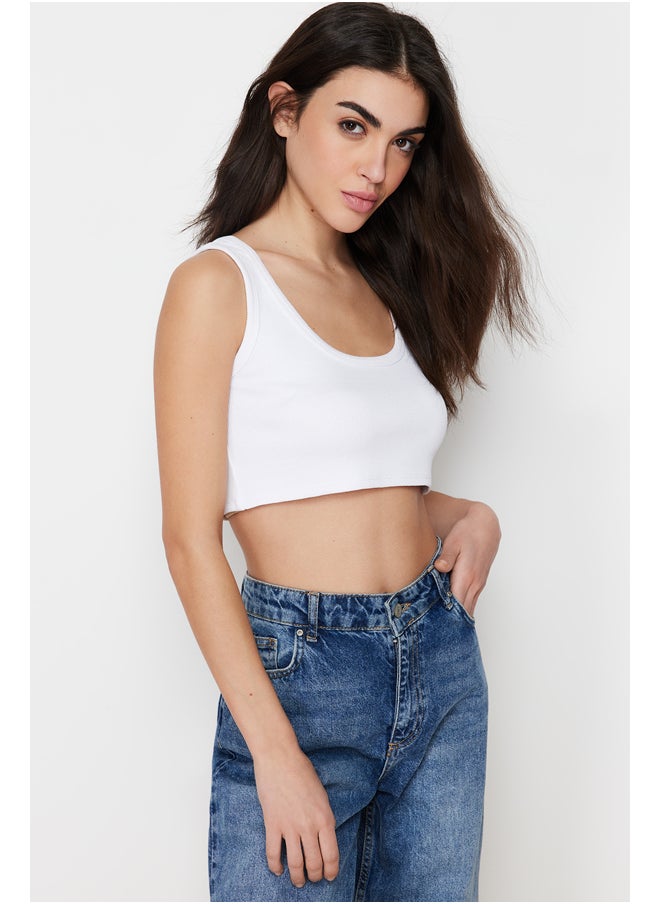 trendyol White Strap Crop Ribbed Flexible Knitted Undershirt TWOSS24AL00023  - Image 1