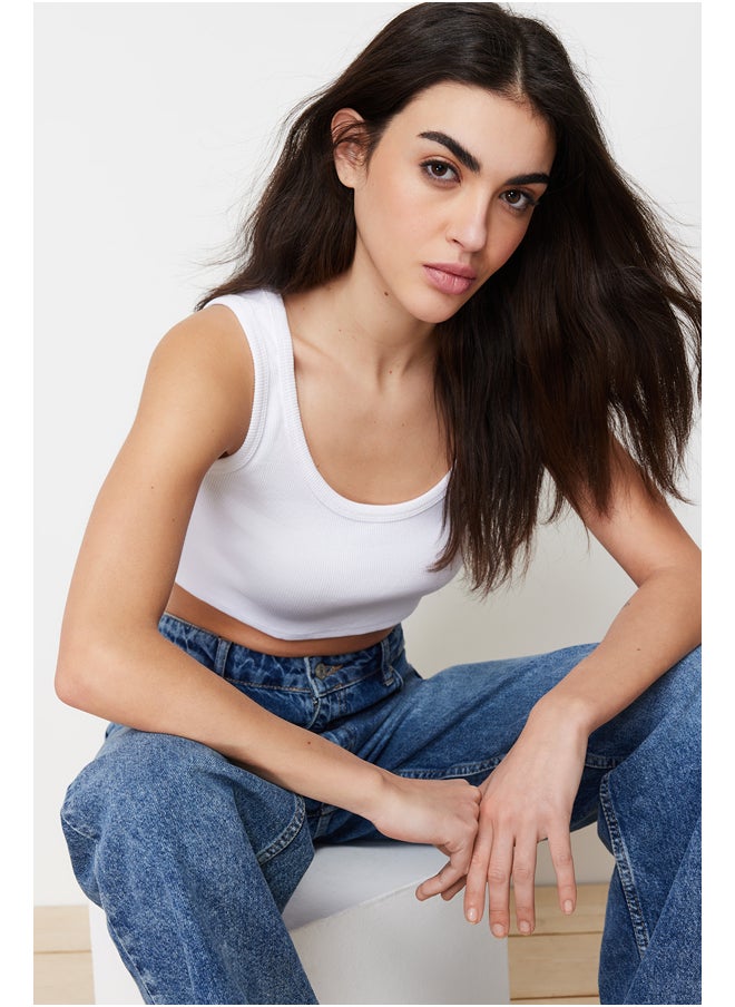 trendyol White Strap Crop Ribbed Flexible Knitted Undershirt TWOSS24AL00023  - Image 3