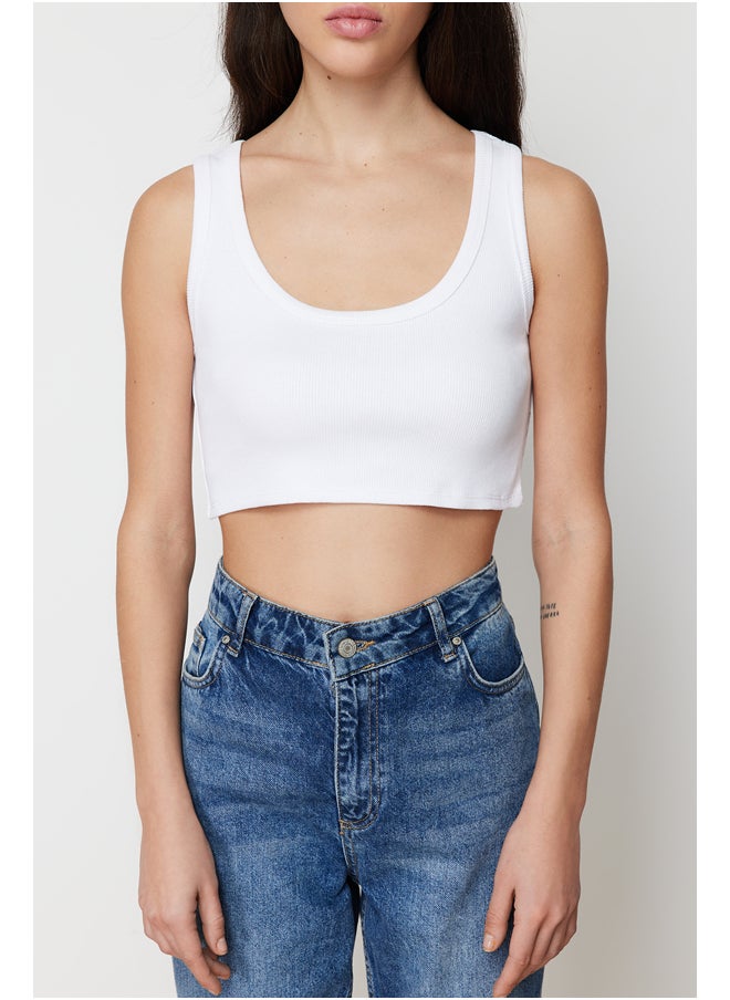 trendyol White Strap Crop Ribbed Flexible Knitted Undershirt TWOSS24AL00023  - Image 4