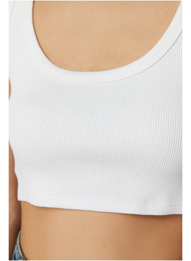 trendyol White Strap Crop Ribbed Flexible Knitted Undershirt TWOSS24AL00023  - Image 5