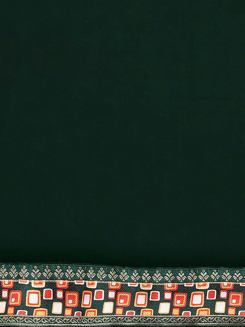 Satrani Women's Georgette Lace Work Saree with Unstitched Blouse Piece (4254S651N_Dark Green) - Image 5