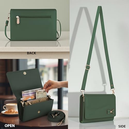 ALSU Women's Sling Bag | Cross body bag| Side bag| Credit car slots| zipper pockets| detachable straps| adjustable straps| daily use| phone pockets (Green) - Image 3