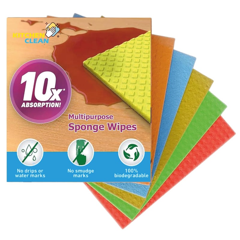 Kitchen Clean Re Usable Cellulose Sponge Wipe Multipurpose Kitchen Wipes Kitchen association item Non Scratch Brite Wipes Table wipe Extra Absorbent Biodegradable Multi Color Pack of 5 - Image 1