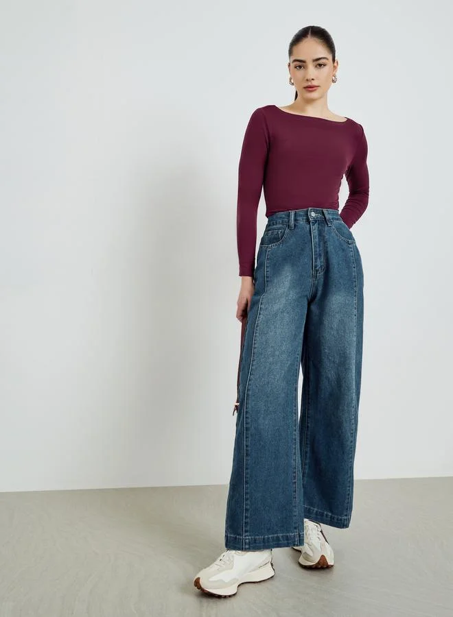 ستايلي تيشيرت بياقة قارب وأكمام طويلة