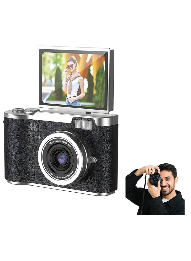 كاميرا رقمية 4K بدقة 48 ميجابكسل وبخاصية زووم رقمي 16X - كاميرا تصوير فيديو بميزة التركيز التلقائي ومضادة للاهتزاز، تتضمن بطاقة SD بسعة 32GB | كاميرا سفر صغيرة الحجم للتصوير على اليوتيوب للمبتدئين - Image 1