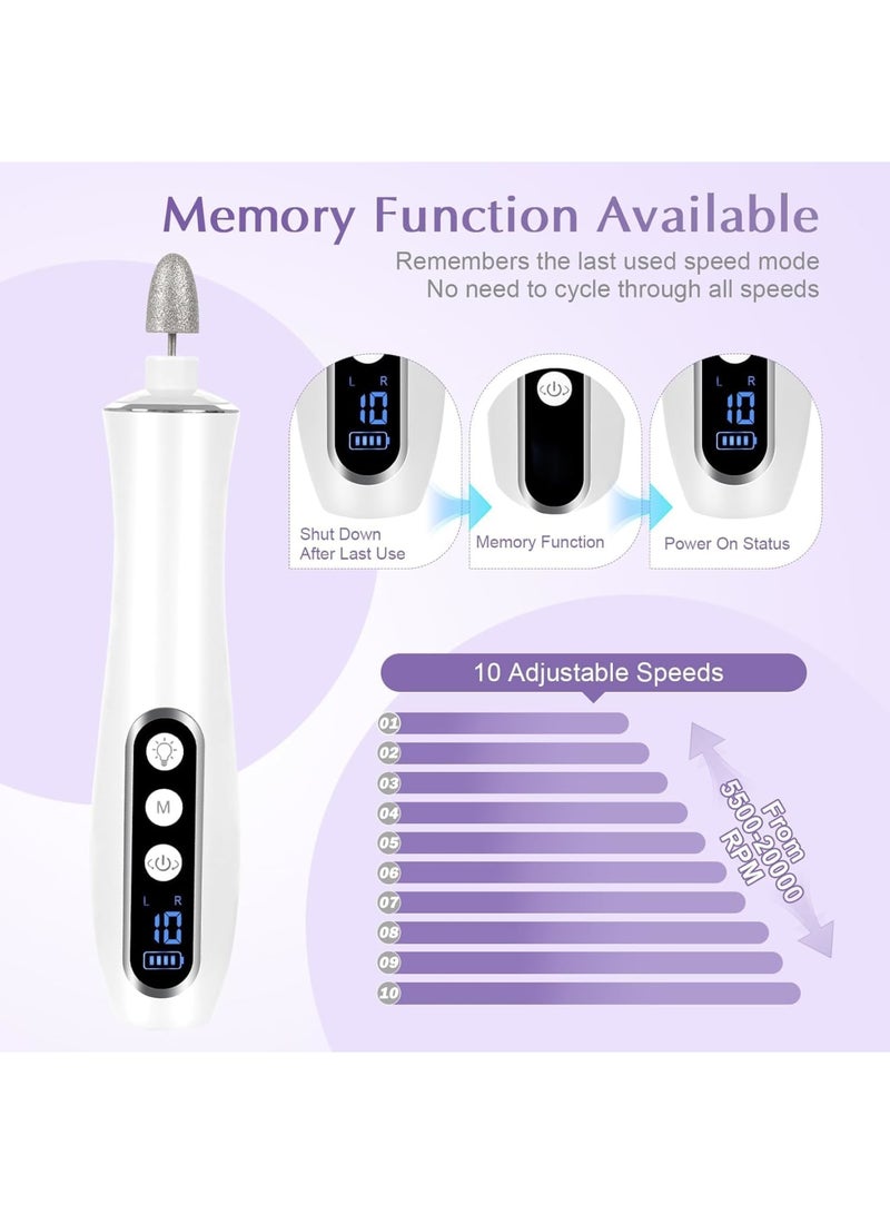 SYOSI مثقاب أظافر كهربائي لاسلكي، ملف أظافر احترافي قابل لإعادة الشحن مع 10 إعدادات سرعة، ضوء LED بزاوية 360° وشاشة LCD، أداة مانيكير وباديكير بسعة 2000 مللي أمبير للنساء والرجال للأظافر السميكة وأظافر القدم والجلد المحيط بالأظافر. - Image 4
