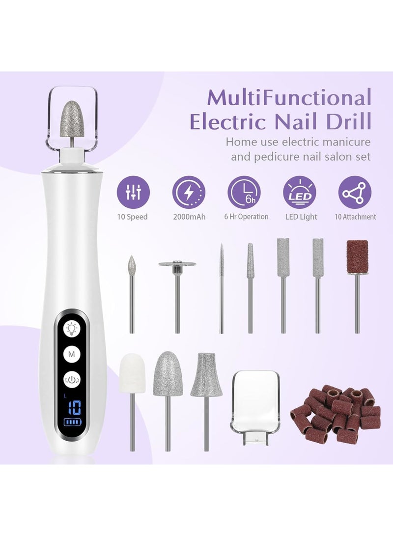 SYOSI مثقاب أظافر كهربائي لاسلكي، ملف أظافر احترافي قابل لإعادة الشحن مع 10 إعدادات سرعة، ضوء LED بزاوية 360° وشاشة LCD، أداة مانيكير وباديكير بسعة 2000 مللي أمبير للنساء والرجال للأظافر السميكة وأظافر القدم والجلد المحيط بالأظافر. - Image 2