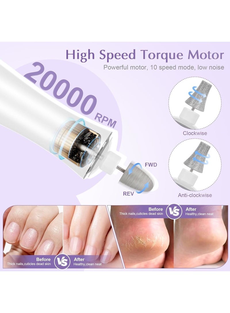 SYOSI مثقاب أظافر كهربائي لاسلكي، ملف أظافر احترافي قابل لإعادة الشحن مع 10 إعدادات سرعة، ضوء LED بزاوية 360° وشاشة LCD، أداة مانيكير وباديكير بسعة 2000 مللي أمبير للنساء والرجال للأظافر السميكة وأظافر القدم والجلد المحيط بالأظافر. - Image 3