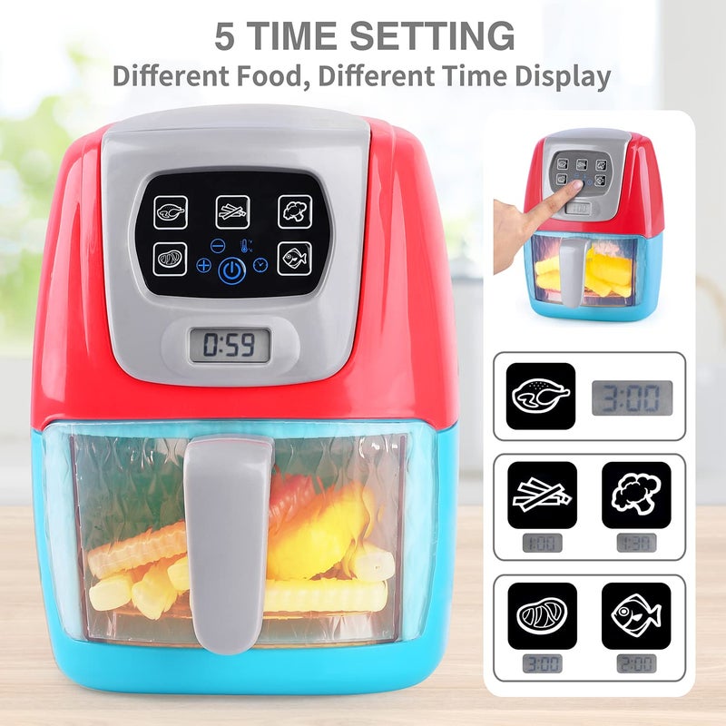 PLAY Toy Air Fryer for Kids, Kids Play Kitchen Playset Accessories, Chefs Pretend Play Kitchen Appliance Toys Oven w/Light, Sound, Play Food Grill Cooking Utensils for Kids Boys Girls Toddlers 1-3 2+ - Image 3