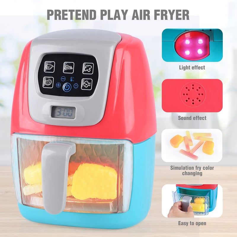 PLAY Toy Air Fryer for Kids, Kids Play Kitchen Playset Accessories, Chefs Pretend Play Kitchen Appliance Toys Oven w/Light, Sound, Play Food Grill Cooking Utensils for Kids Boys Girls Toddlers 1-3 2+ - Image 4