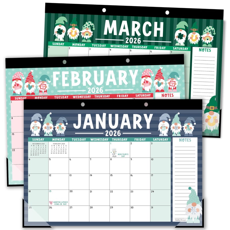 Hadley Designs Large Desk Calendar 2026-2027 - Desktop Calendar 2026, 18 -Month Desk Calendars for Home, Office & Classroom, Cute Gnome Classroom Decor Teacher Must Haves, January 2026 to June 2027 - Image 1
