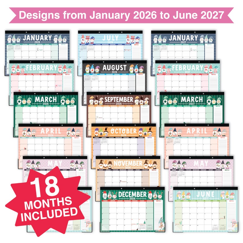 Hadley Designs Large Desk Calendar 2026-2027 - Desktop Calendar 2026, 18 -Month Desk Calendars for Home, Office & Classroom, Cute Gnome Classroom Decor Teacher Must Haves, January 2026 to June 2027 - Image 3