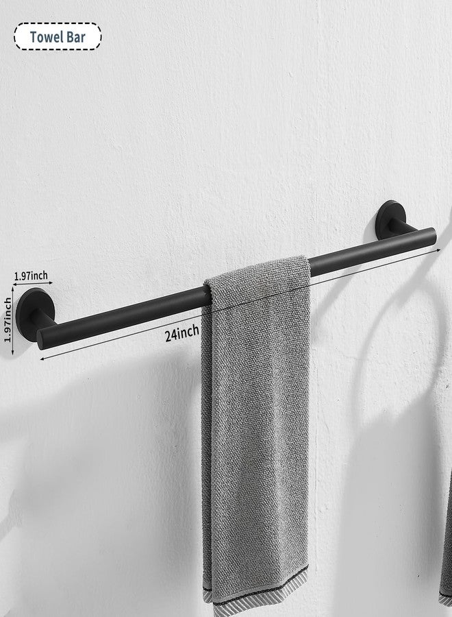 GGStudy Black Towel Rack for Bathroom, 24 Inch Towel Bar Towel Rod Towel Holder Wall Mount SUS304 Stainless Steel - Image 2
