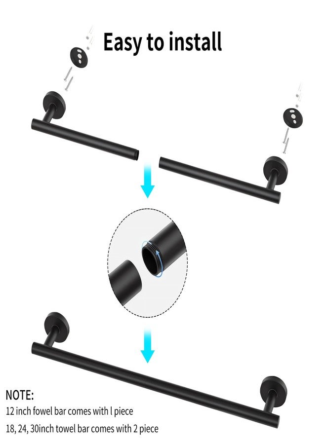 GGStudy Black Towel Rack for Bathroom, 24 Inch Towel Bar Towel Rod Towel Holder Wall Mount SUS304 Stainless Steel - Image 3