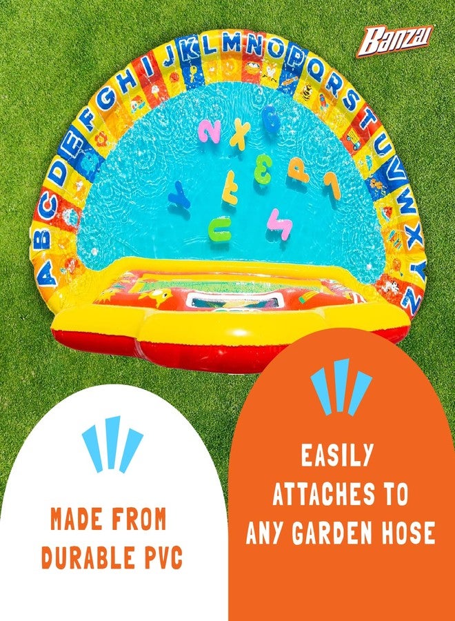 BANZAI Jr. School Splash Inflatable Water Play Mat, 58" x 36" x 30" Educational Outdoor Splash Pad for Kids with 39 Letters, Numbers, and Shapes - Image 4