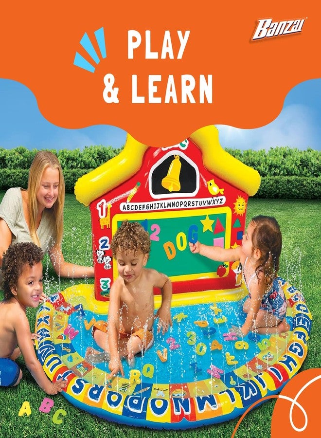 BANZAI Jr. School Splash Inflatable Water Play Mat, 58" x 36" x 30" Educational Outdoor Splash Pad for Kids with 39 Letters, Numbers, and Shapes - Image 5