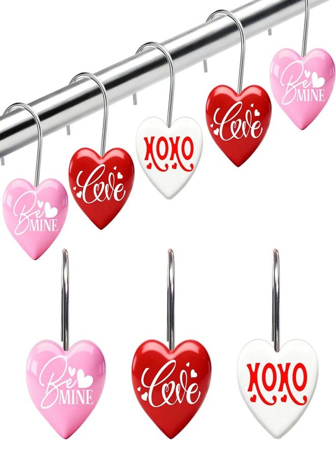 BAISDY 12Pcs Valentine Shower Curtain Hooks Conversation Heart Shape Shower Curtain Hooks - Image 1