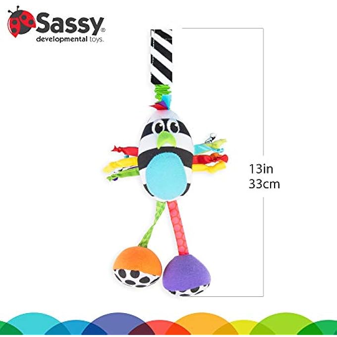 Sassy BOPPIN’ BIRDIE | DEVELOPMENTAL PLUSH TOY FOR EARLY LEARNING | HIGH CONTRAST | ATTACHES TO BABY GEAR FOR TRAVEL | FOR AGES NEWBORN AND UP (80660), MULTICOLOURE - Image 4