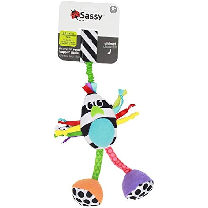 Sassy BOPPIN’ BIRDIE | DEVELOPMENTAL PLUSH TOY FOR EARLY LEARNING | HIGH CONTRAST | ATTACHES TO BABY GEAR FOR TRAVEL | FOR AGES NEWBORN AND UP (80660), MULTICOLOURE - Image 3