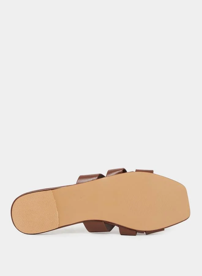 Styli  Brown Woven Strappy Flat Sandals for Women | Best Price UAE