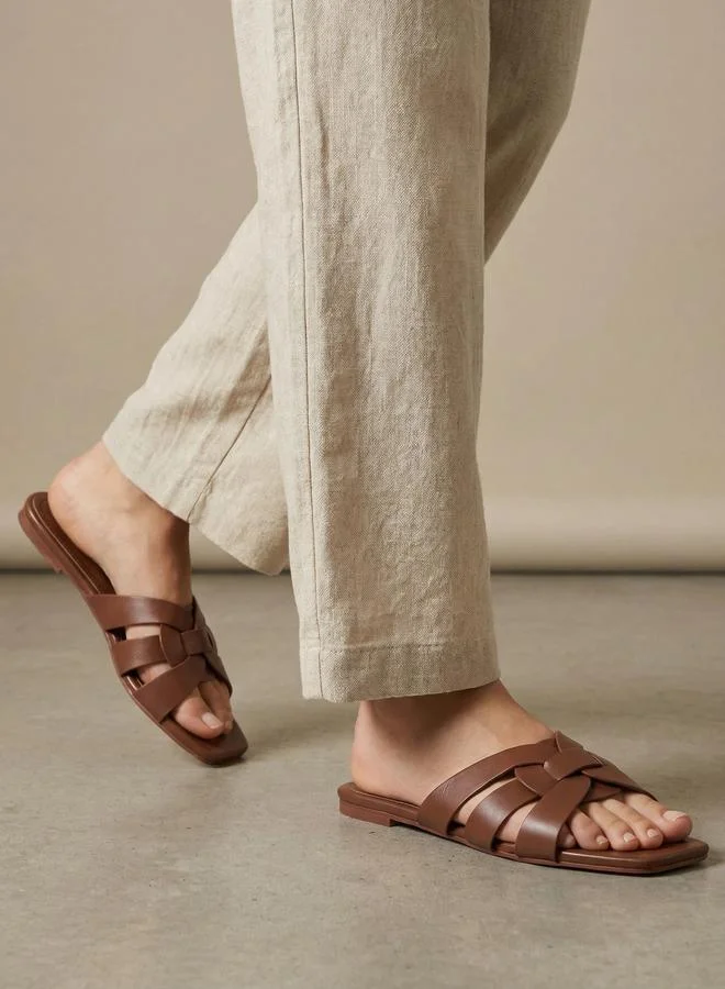 Styli  Brown Woven Strappy Flat Sandals for Women | Best Price UAE