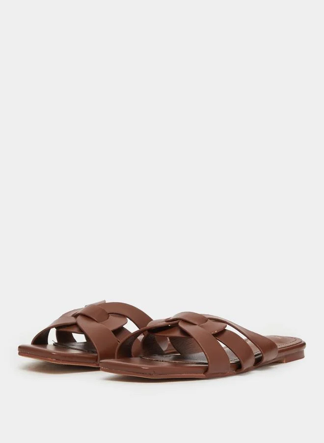 Styli  Brown Woven Strappy Flat Sandals for Women | Best Price UAE