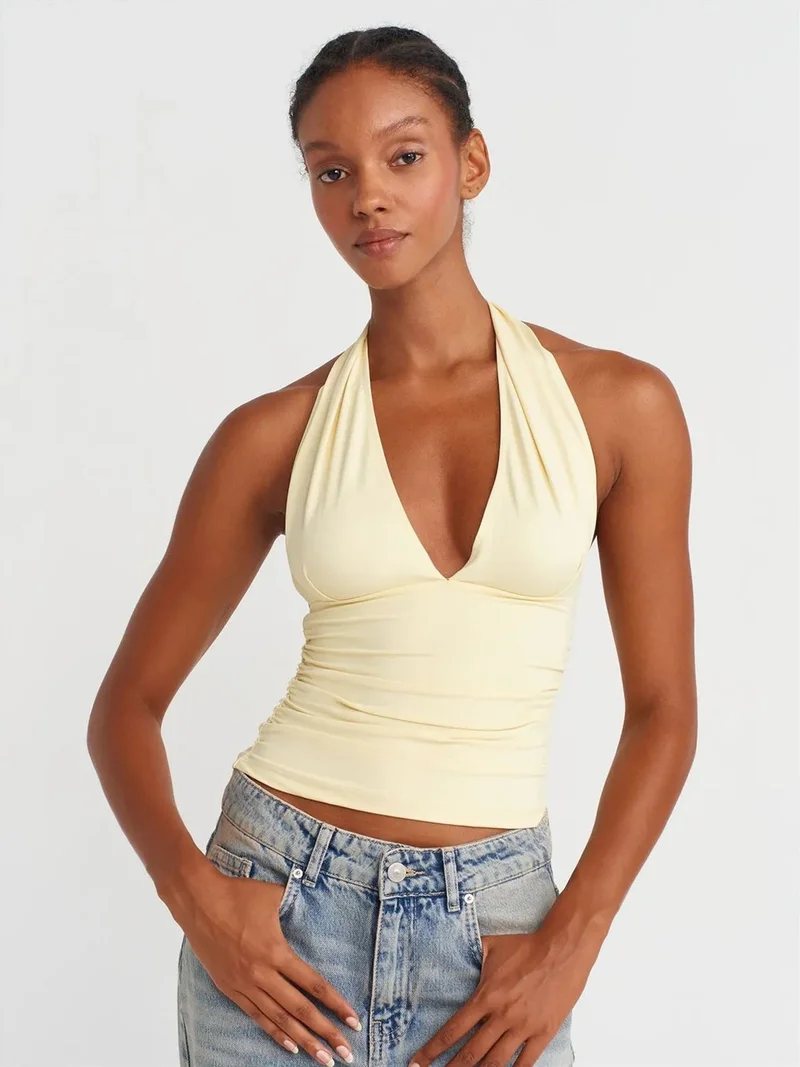ديلفين DILVIN Slim-fit Halterneck Blouse