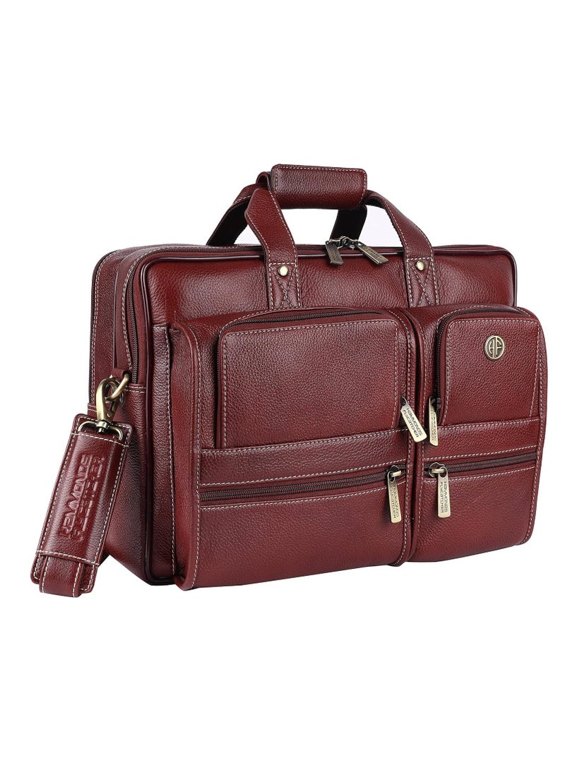 HAMMONDS FLYCATCHER Leather Executive Office Messenger Bag with Trolley Straps, Brown, Messenger Bags |Fits 15.6" laptop| X64V - Image 1