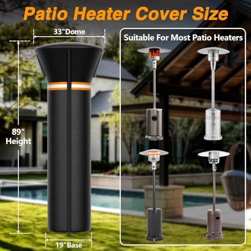 EVRBUL Patio Heater Cover with Zipper Heavy Duty 420D Waterproof Windproof Sunproof Dustproof Outdoor Heater Cover for Standing Heater 89L x 33D x 19B - Image 3
