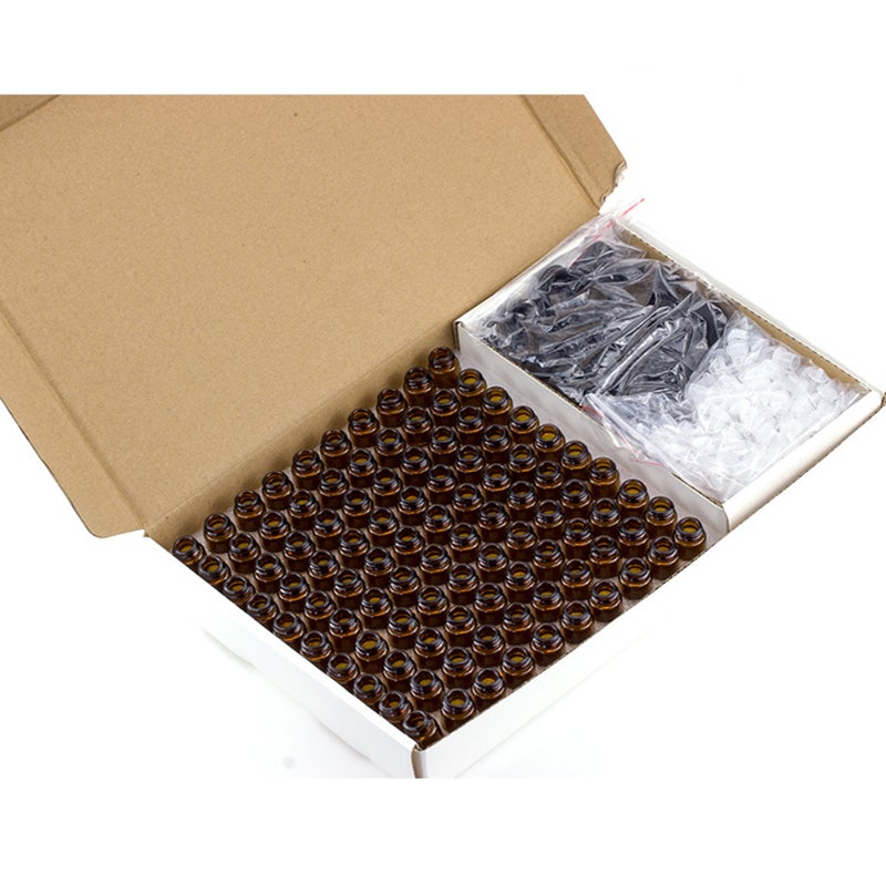 Essential Oil Bottle Packed In Box 1ml 2ml 3ml Brown Glass Ball Bottle Dropper Bottle 100 Gift Box Sets 100Pcs Glass Vials Mini Essential Oil Bottles Amber Glass Bottle - Image 1