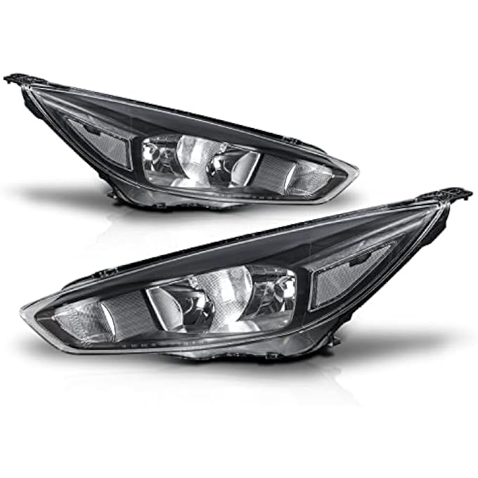 M-AUTO Headlights Assembly Compatible With 2015 2016 2017 Ford Focus Halogen Model Black Housing Clear Lens Clear Corner Headlamps Pair For Driver And Passenger Side - Image 2