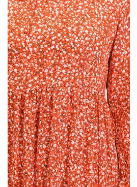 Sefa Merve Patterned Viscose Dress 81865-02 Orange  - Image 5