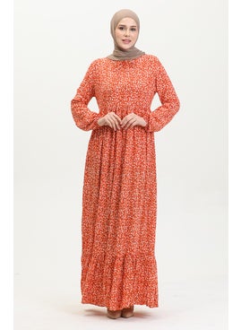 Sefa Merve Patterned Viscose Dress 81865-02 Orange  - Image 2