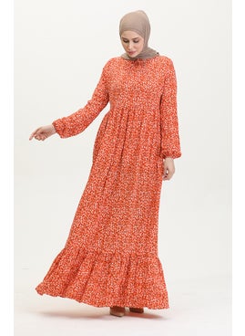 Sefa Merve Patterned Viscose Dress 81865-02 Orange  - Image 3