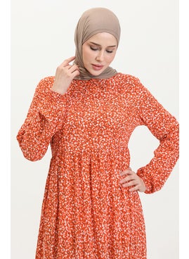Sefa Merve Patterned Viscose Dress 81865-02 Orange  - Image 4