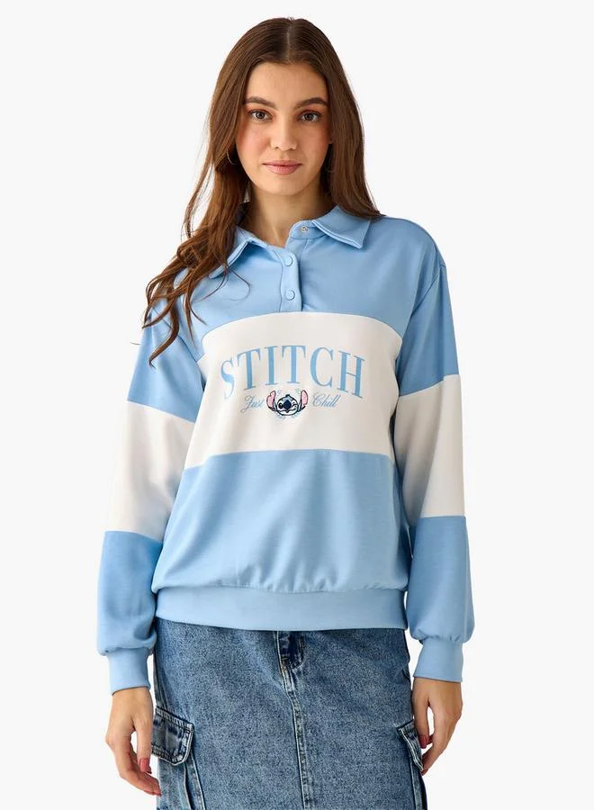 SP Characters Relaxed Fit Polo Sweatshirt with Stitch Embroidery Panel