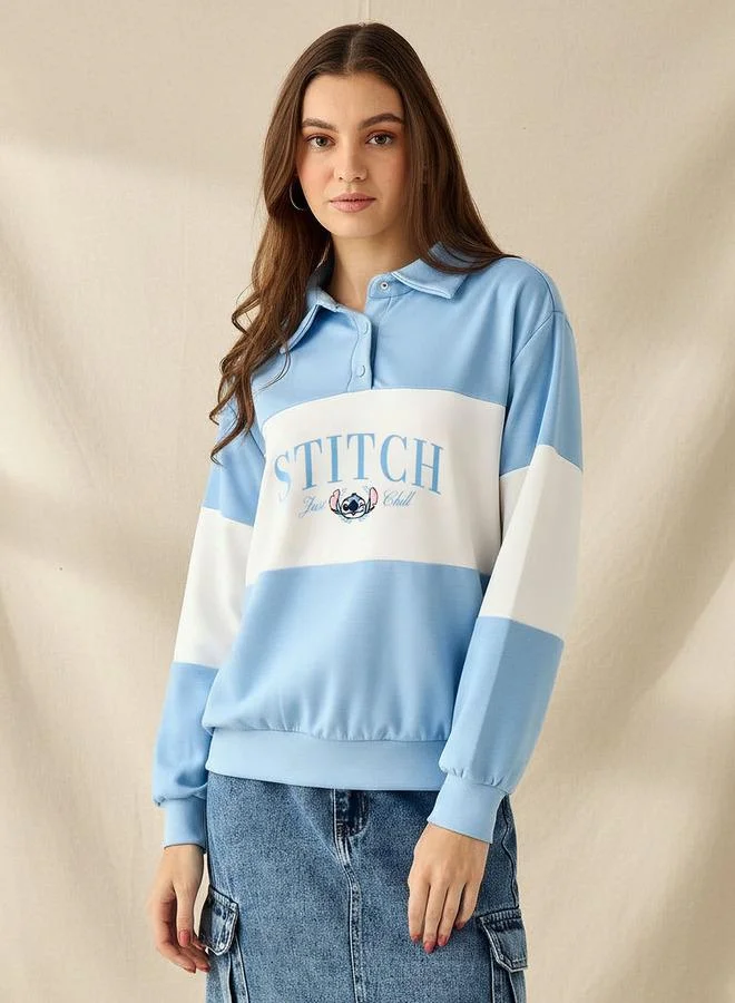 SP Characters Relaxed Fit Polo Sweatshirt with Stitch Embroidery Panel