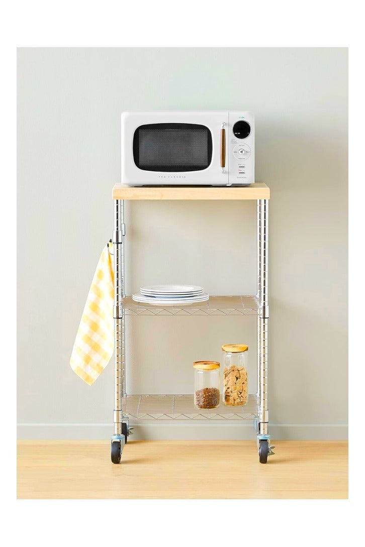 Chase Up Kitchen Storage Microwave Rack Cart on Caster Wheels with Adjustable Shelves, 79.3 kilograms Capacity, 38.1 x 53.3 x 93.2 cm, Wood/Chrome - Image 2