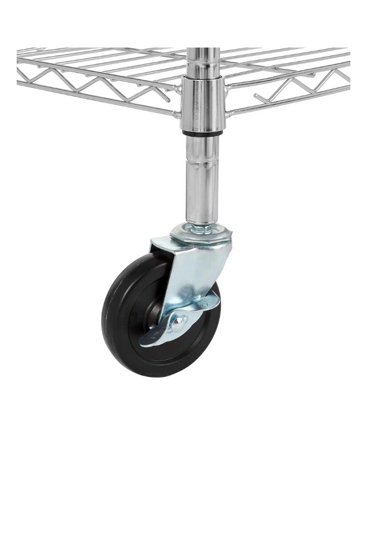 Chase Up Kitchen Storage Microwave Rack Cart on Caster Wheels with Adjustable Shelves, 79.3 kilograms Capacity, 38.1 x 53.3 x 93.2 cm, Wood/Chrome - Image 3