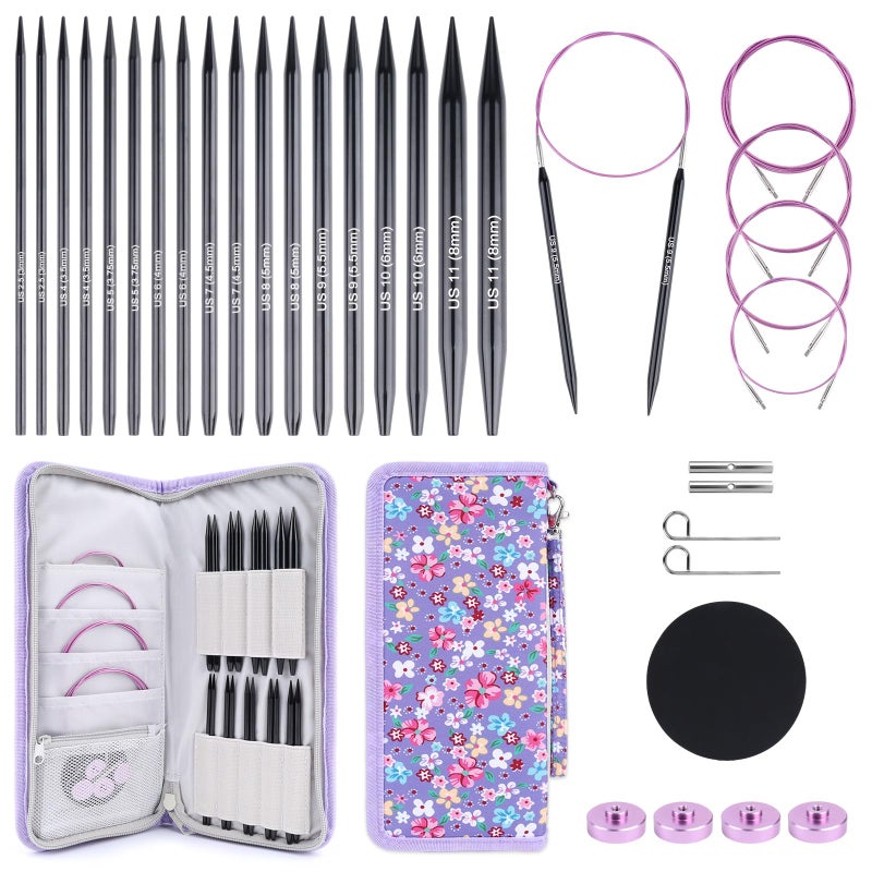 Coopay Interchangeable Knitting Needles 9 Pairs Knitting Needle Set 38mm with 4 Cables 406080100cm Aluminum Cable Needles for Hats Socks Scarves Gloves Sweaters Portable Carry Bag - Image 2
