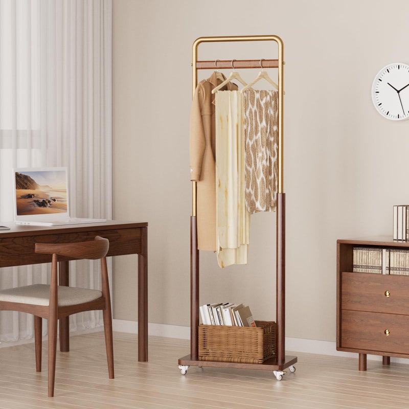 Taitiy Clothes Rack Solid Wood Coat Rack, Metal and Solid Wood Combination Clothing Rack with Wheels for Entryway, Bedroom, Living Room, Coat Racks Freestanding for Hanging Clothes Garment Scarf - Image 2