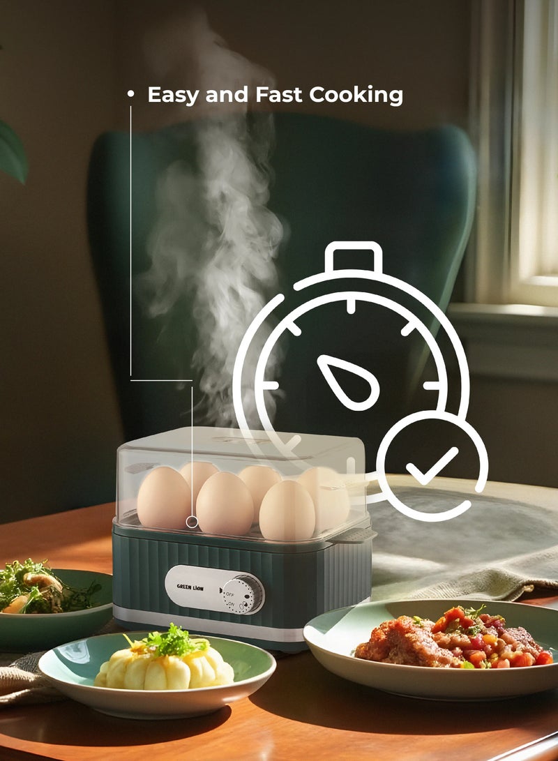 جرين ليون طباخ بيض ذكي بسعة من 1 إلى 6 بيضات، قرص تحكم، وضع طهي بثلاث مستويات، طاقة مقدرة 400 واط، تصميم محمول وصغير الحجم، طهي سهل وسريع - أخضر - Image 4