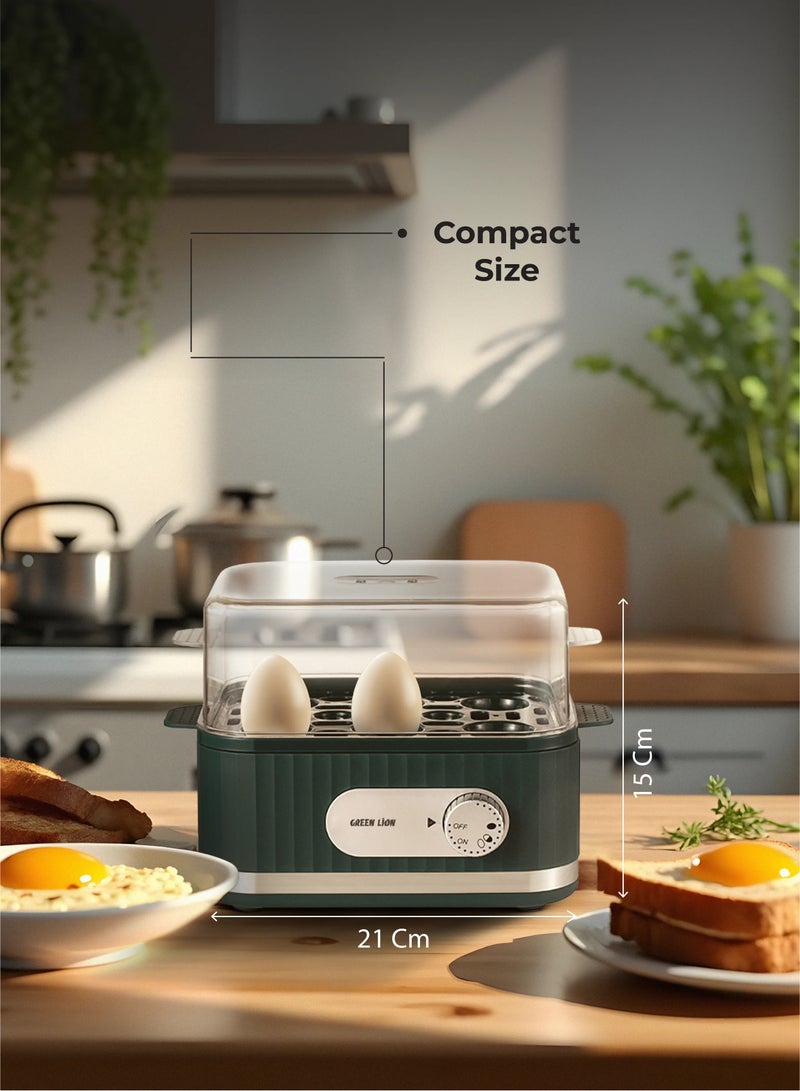 جرين ليون طباخ بيض ذكي بسعة من 1 إلى 6 بيضات، قرص تحكم، وضع طهي بثلاث مستويات، طاقة مقدرة 400 واط، تصميم محمول وصغير الحجم، طهي سهل وسريع - أخضر - Image 3