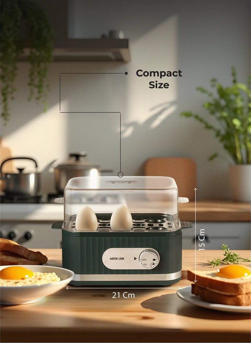 جرين ليون طباخ بيض ذكي بسعة من 1 إلى 6 بيضات، قرص تحكم، وضع طهي بثلاث مستويات، طاقة مقدرة 400 واط، تصميم محمول وصغير الحجم، طهي سهل وسريع - أخضر - Image 3