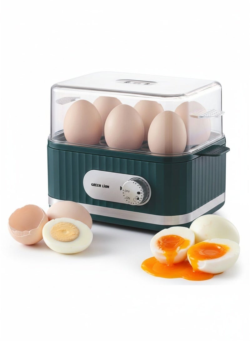 جرين ليون طباخ بيض ذكي بسعة من 1 إلى 6 بيضات، قرص تحكم، وضع طهي بثلاث مستويات، طاقة مقدرة 400 واط، تصميم محمول وصغير الحجم، طهي سهل وسريع - أخضر - Image 1