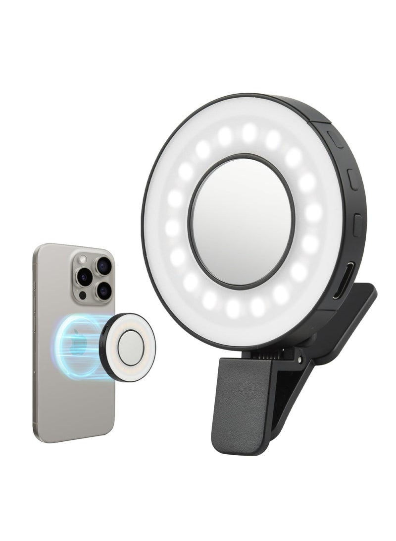 Zikra Magnetic Ring Light for Phone , LED Phone Light with Clip, Magnetic Back Selfie Light for iPhone and Android, Rechargeable LED Selfie Ring Light for Makeup, Video Conference, Camera, TikTok, Black - Image 1