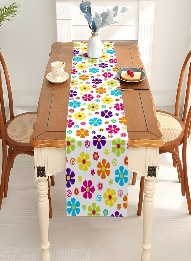 Pudodo 60's Hippie Table Runner Groovy Flower Retro 70s Themed Birthday Party Decoration Kitchen Dining Room Home Decor - Image 3